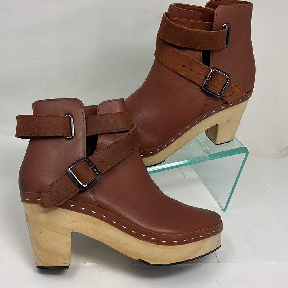 FREE PEOPLE Sz 40 Bungalow Clog Brown Leather Booties - New